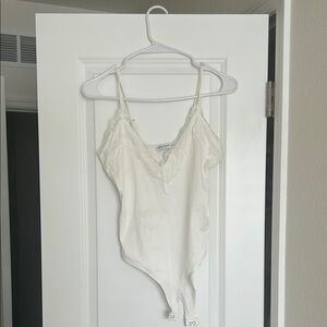 Stradivarius White Lace Trim Bodysuit